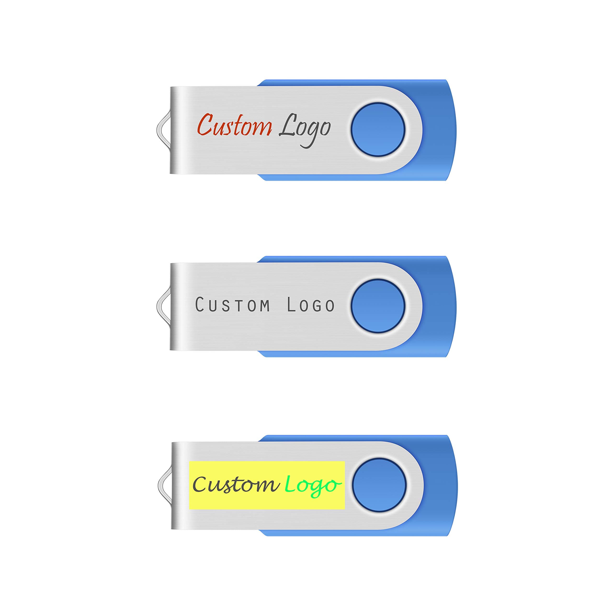 Custom Private Logo USB Flash Drives 1GB 100 Pack Blue Enfain Personalized Engraved Thumb Drive Bulk Imprint Memory Sticks