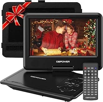 11.5" Portable DVD Player, 5-Hour Built-in Rechargeable Battery, 9" Swivel Screen, Support CD/DVD/SD Card/USB, Remote Control, 1.8 Meter Car Charger, Power Adaptor and Car Headrest (Black)