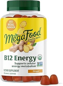MegaFood Vitamin B12 Energy Gummies with Methylated B12 Vitamins to Support Cellular Energy Metabolism - Ginger - Daily Supplement - USDA Organic - 70 Vegan Gummies, 35 Servings