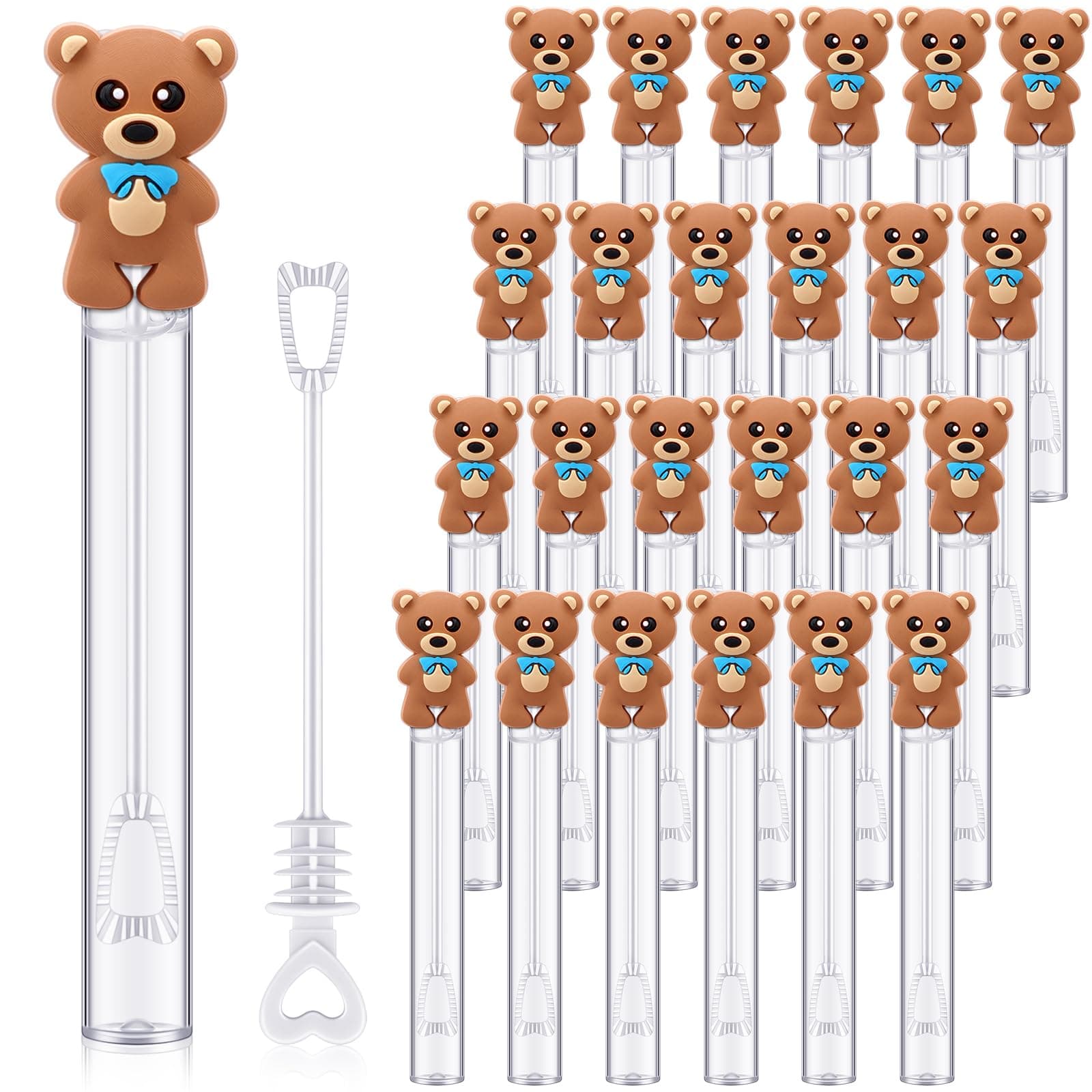 Realspring 24 Pcs Bear Bubble Wands Bulk Mini Bubble Wands for Baby Shower Girls Baptism Bear Theme Party Supplies Summer Birthday Gift Toys Classroom Prizes (Blue)