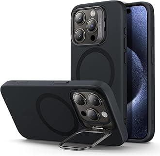 for iPhone 15 Plus Case, MagSafe Silicone Case with Stand, Military-Grade Protection, Built-in Camera Stash Stand, Magnetic Phone Case for iPhone 15 Plus, Cloud Series, Black