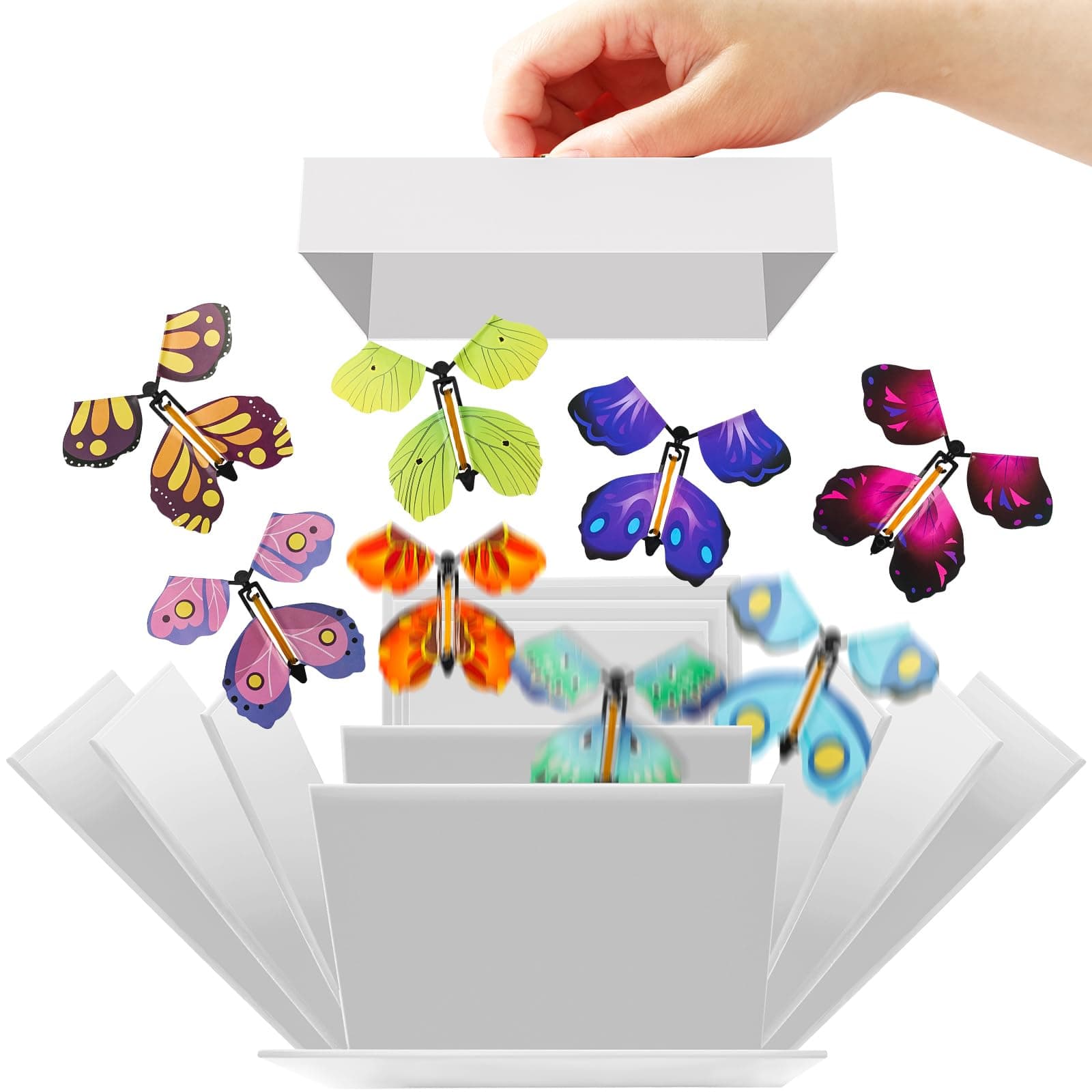 Butterfly Explosion Gift Box Explosion White Paper Box with Flying Butterfly Surprise Candy Treat Box for Birthday Party, Cake for Delivery Supplies, 5.9 x 5.9 x 5.9 Inch