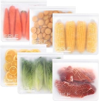 SPLF 6 Pack Dishwasher Safe Reusable Gallon Freezer Bags, BPA FREE Extra Thick Reusable Storage Bags Leakproof Silicone and Plastic Free for Marinate Meats, Cereal, Sandwich, Snack, Travel Items