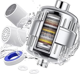 Shower Filter 20 Stage Showerhead Filter for Hard Water with 2 Replaceable Cartridges for Removing Chlorine Fluoride, Polished Chrome