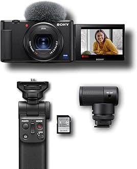 Sony ZV-1 Flip Screen Vlogging Camera for YouTube - Built-in Mic, 4K Video, Touchscreen, Live Streaming, Webcam & Content Creator Kit