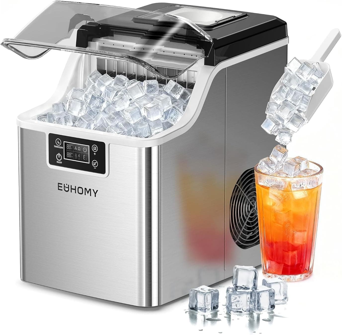 EUHOMY Ice Cube Maker Machine Countertop, 2 Ways to Add Water, 45Lbs/Day 24 Pcs Ready in 13 Mins, Self-Cleaning Portable Compact, with Ice Scoop & Basket, Perfect for Home/Kitchen/Office/Bar