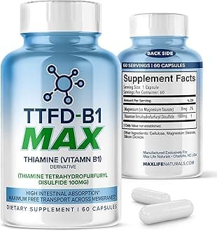 MaxLife Naturals TTFD Thiamine B1 Supplement – 60 Capsules, High Potency Vitamin B1 Thiamine Supplement for Focus, Supports Optimal Nerve Function, TTFD-B1 Max Formula with Magnesium, Made in USA