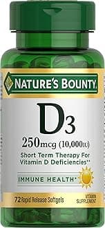 Nature's Bounty Vitamin D for Immune Support, Vitamin D Provides Immune Support and Promotes Healthy Bones, 10000IU, 72 Softgels (Pack of 1)