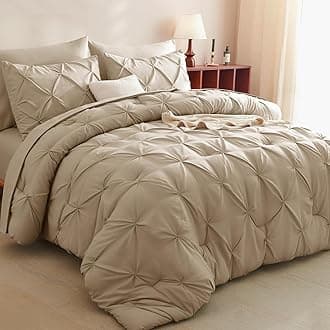 CozyLux King Size Comforter Set Taupe, 7 Pieces Pintuck Bed in A Bag Taupe Comforter King Size, Pinch Pleat Bedding Set with All Season Comforter, Sheets, Pillowcases & Shams