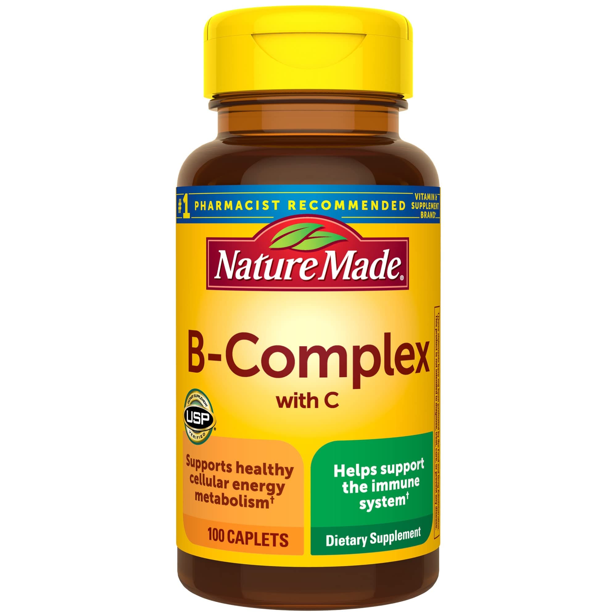 B Complex Supplement, Vitamin B Complex With Vitamin C for Immune System Support, 100 Caplets, 100 Day Supply