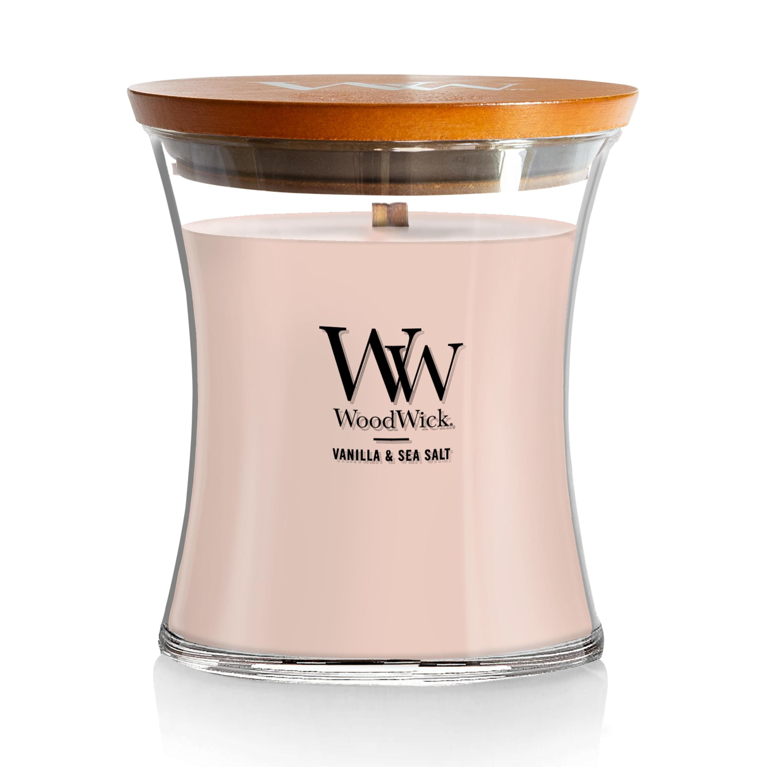 Woodwick Line Basic Medium Hourglass Scented Candle with Pluswick Innovation, ys/m, Vanilla and Sea Salt
