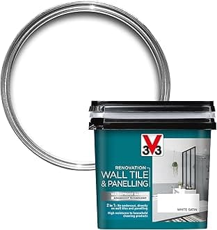 V33 Renovation Wall Tile & Panelling Paint - No Undercoat Needed - For High Moisture Surfaces - Resistant To Temperature Variations - White Satin 750ml