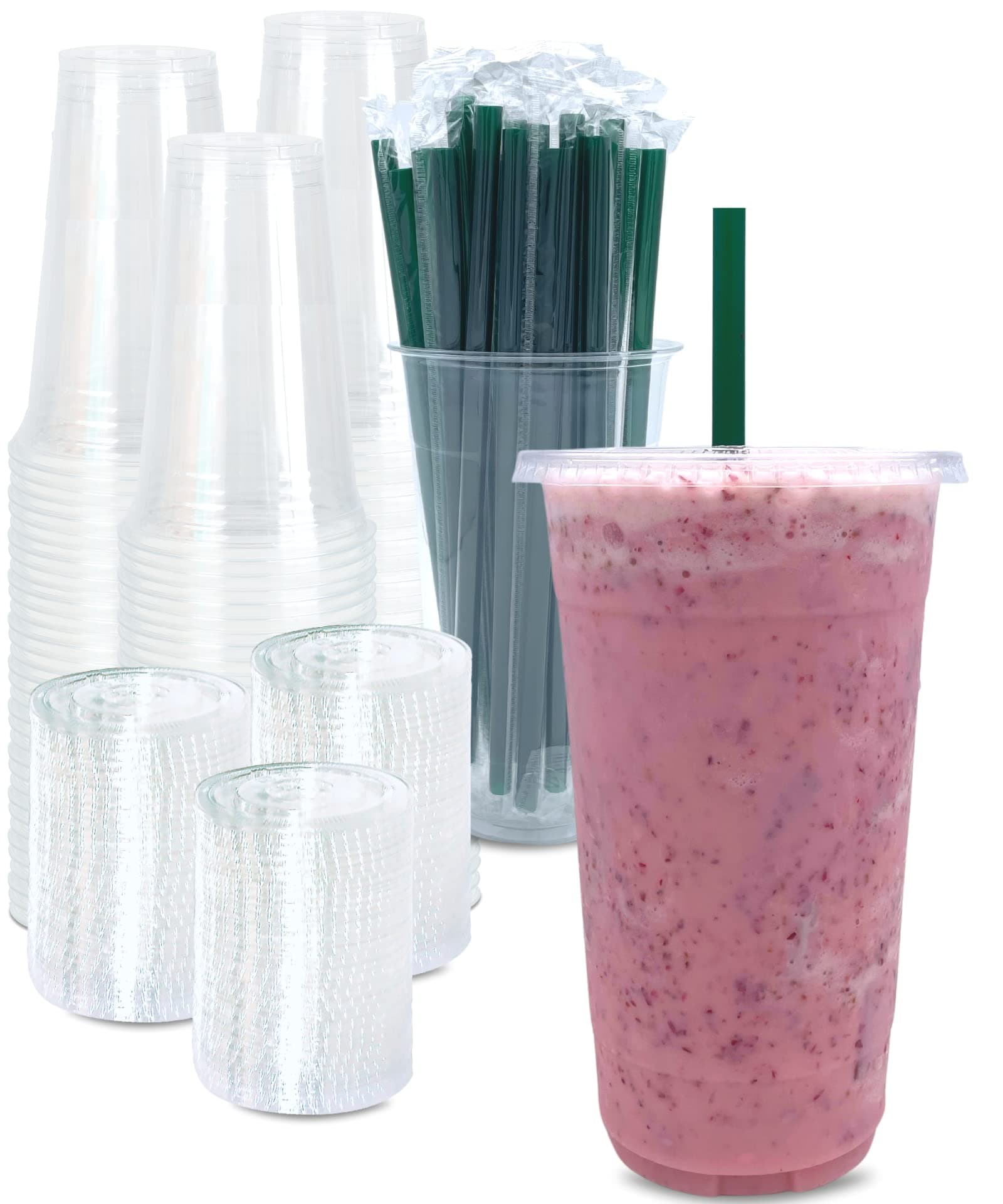 32 oz clear plastic cups with lids & straws