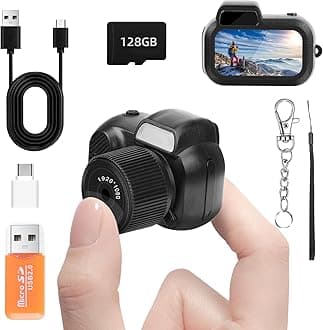 Mini Keychain Camera, FHD 1080p 8MP with 128GB SD Card, OTG Adapters, Card Readers, Eight Filters, 100 Mins Battery Life Mini Digital Camera for Travel Study Recording (Black,128GB)