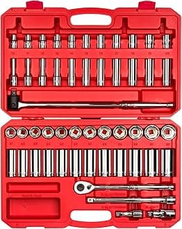 TEKTON 1/2 Inch Drive 6-Point Socket and Ratchet Set, 51-Piece (10-32 mm) | SKT25201