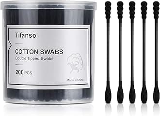 tifanso 200 Count Black Cotton Swabs, Natural Black Double Tipped Cotton Buds, Cruelty-Free Ear Swabs, Chlorine-Free Hypoallergenic