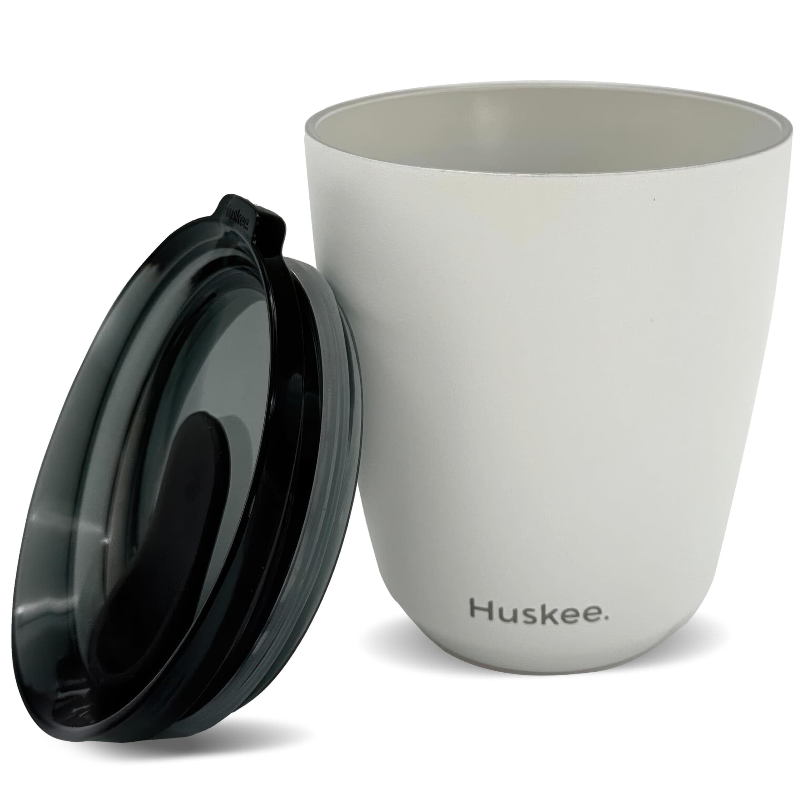 HUSKEE 8oz Stainless Steel Coffee Cup - Reusable, Stackable & Insulated Cup with Lid - No Spill Ceramic-Lined Travel Cups for Hot Drinks, Gift for Coffee Lovers & On-The-Go - White