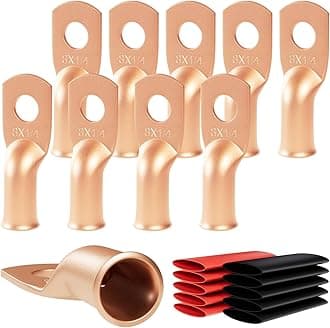 Sanuke Battery Terminal Connectors, Copper Wire Lugs Assortment Battery Cable Ends with 3:1 Heat Shrink Tubing 8 AWG - 1/4" (M6)