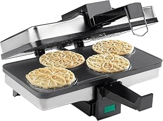 CucinaPro Piccolo Pizzelle Baker - Electric Press Makes 4 Mini Cookies at Once, Grey Nonstick Interior For Fast Cleanup, Must Have Gift or Treat for Parties, Unique Dessert or Holiday Baking Gift