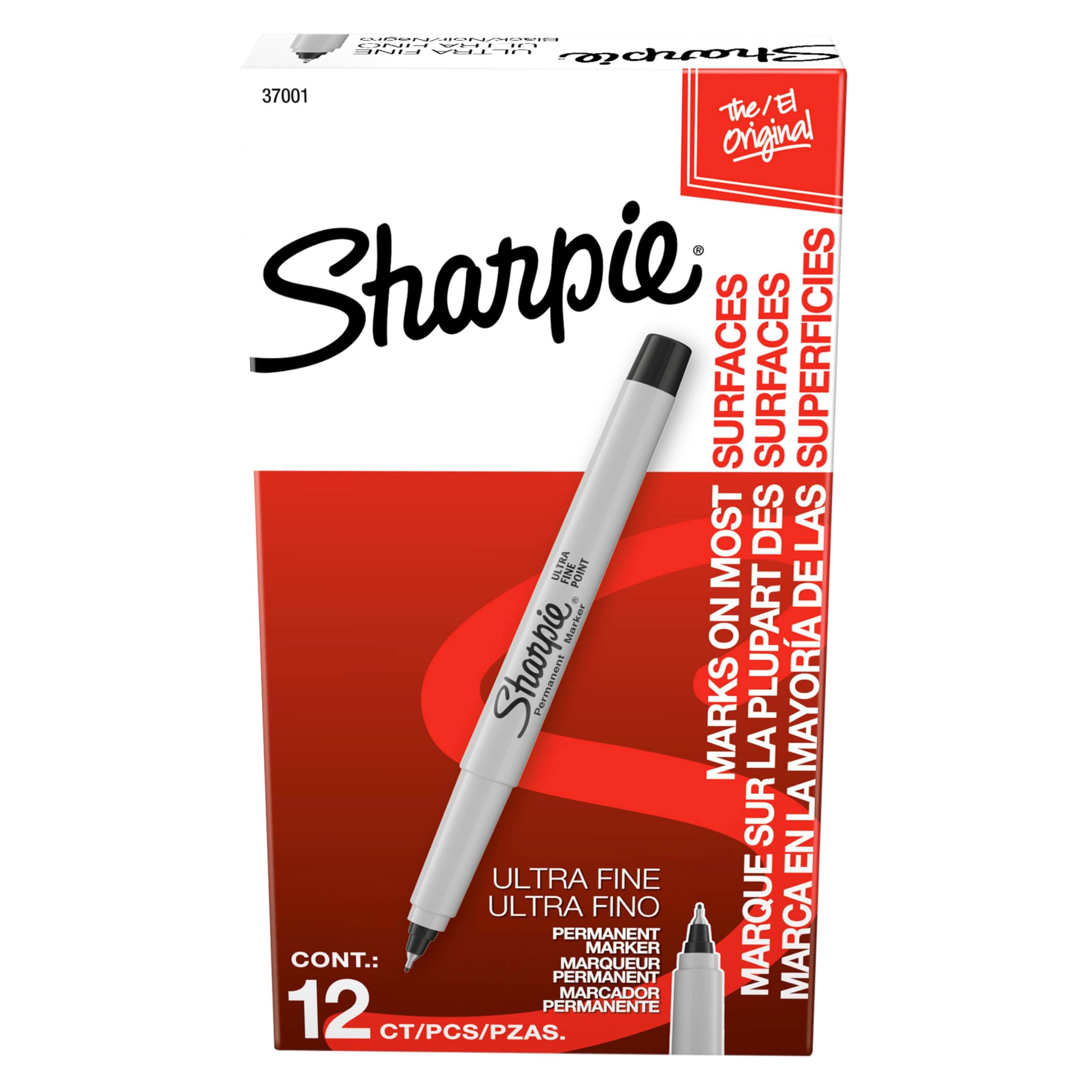 Sharpie Permanent Markers, Ultra Fine Tip, Black, 12 Count - Office Supplies, Quick Drying, Fade Resistant, Ideal for Posters, Drawing, Coloring