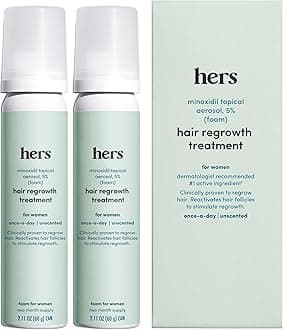 hers Hair Regrowth Treatment - Topical Minoxidil 5% Foam for Women - Extra Strength - Supports Thicker, Fuller Hair - Non-Greasy - Unscented, 2 Pack