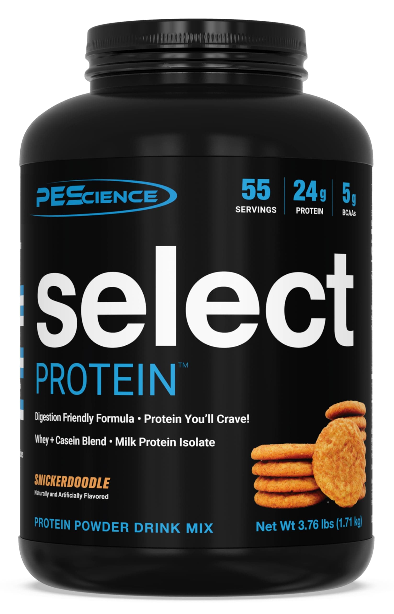 PEScience Select Protein Powder, Whey and Casein Blend, Lean Protein Powder for Women and Men, Low Calorie, Low Carb, Keto Friendly, Gluten Free, Snickerdoodle - 55 Servings