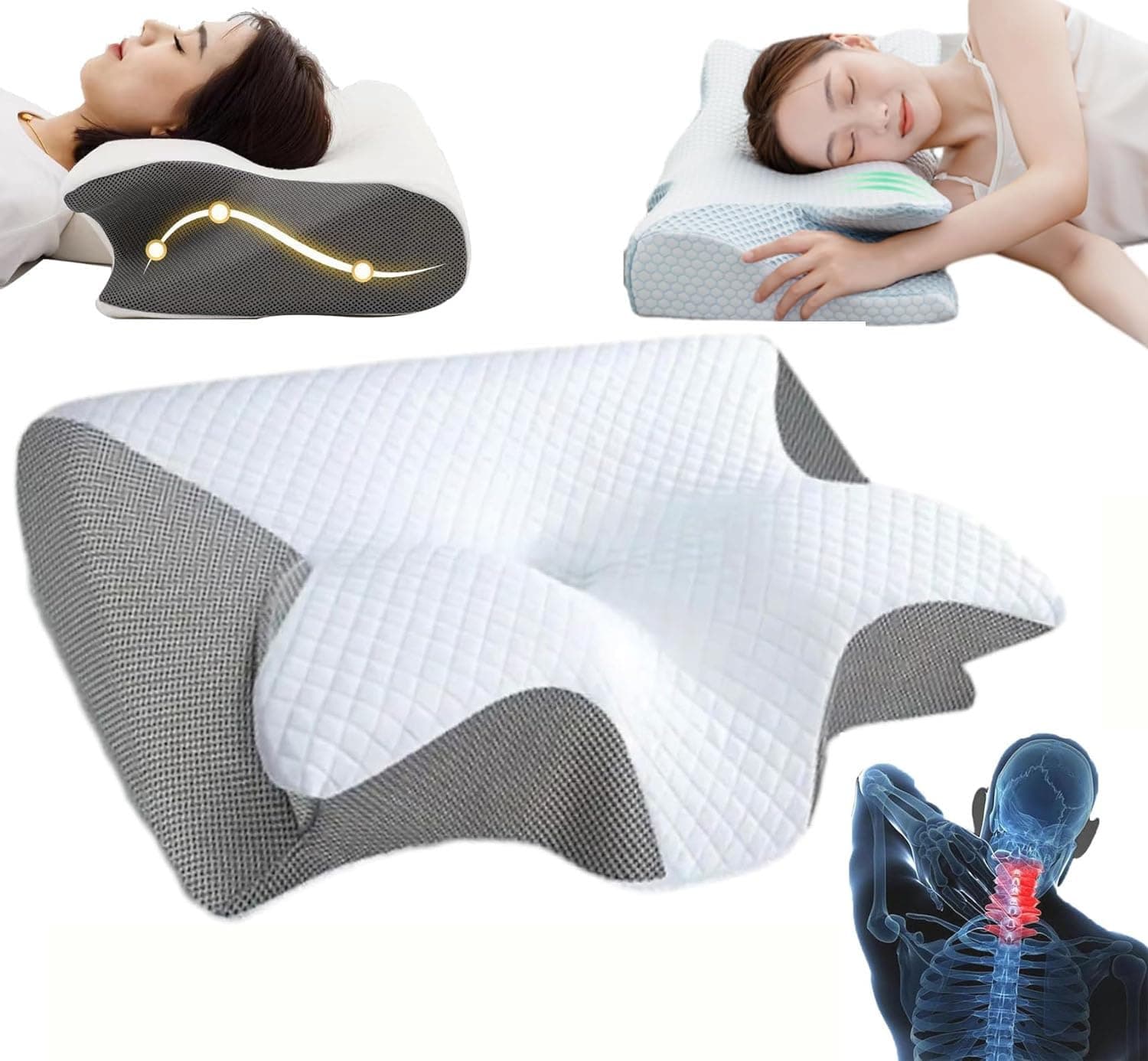 Memory Foam 2 in 1 Ergonomic Pillow,Soft Comfortable Sleep Pillow,Memory Foam Neck Pillow for Improve Sleep Quality (Grey)