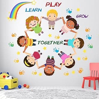 Kids Wall Decals for Classroom and Playroom – Colorful Learn Play Grow Together Stickers, Educational Rainbow & Diversity Wall Decor for Nursery, Daycare, Kindergarten and Preschool Rooms
