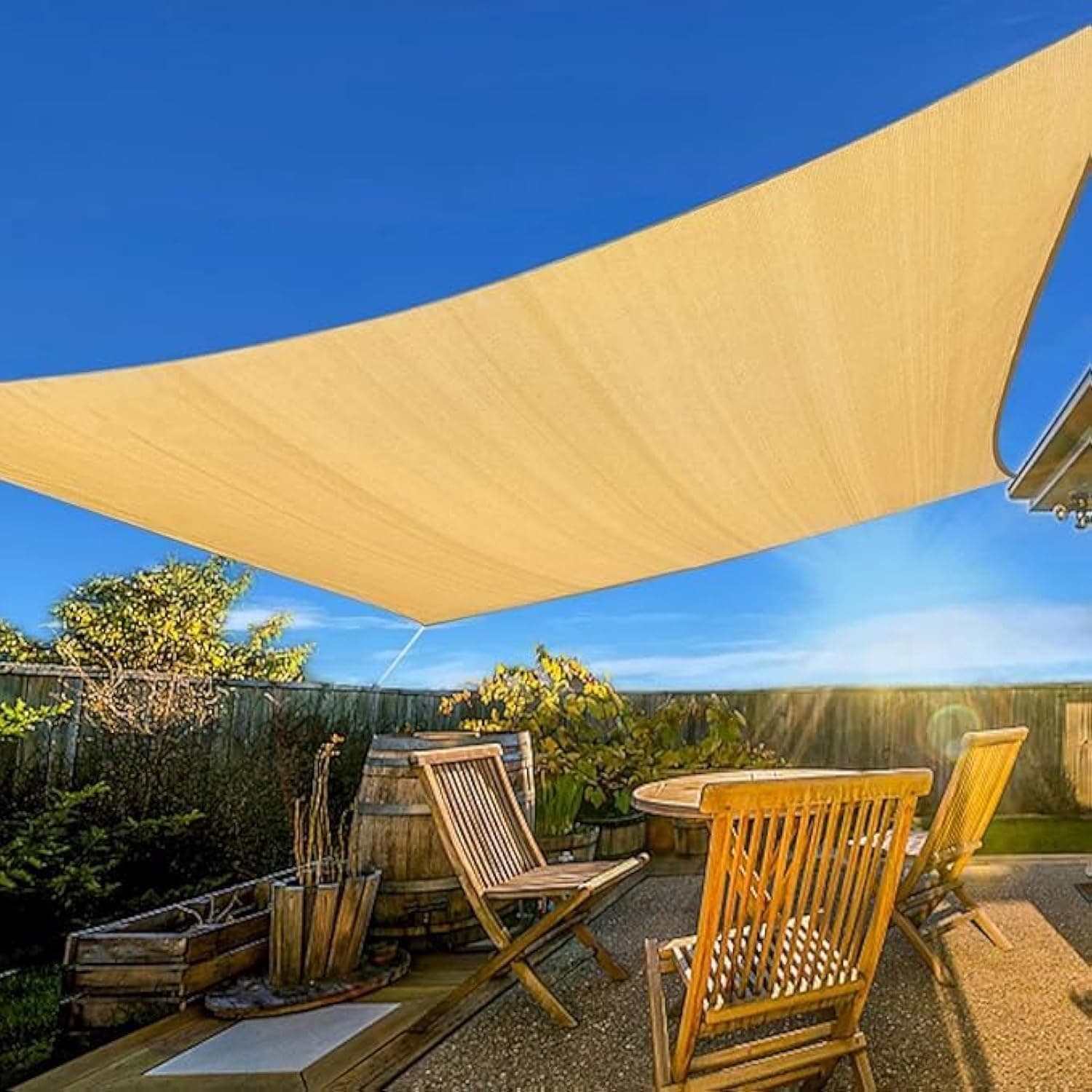 GGEROU Sun Shade Sail Canopy Rectangular Curved Canopy, 95% UV Block,Permeable 185GSM Sail Shade Cover for Patio, Garden, Pergola, Backyard, Outdoor Facility & Activities (6m x 6m)