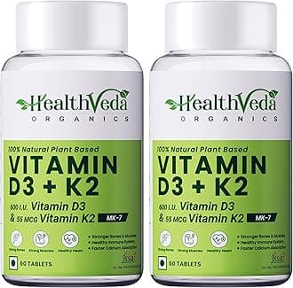 - Health Veda Organics Vitamin D3 600 IU + Vitamin K2-7 (55 mcg) Tablets – Bone, Immunity & Joint Support Supplement for Men & Women – 60 Veg Tablets (Pack of 2)