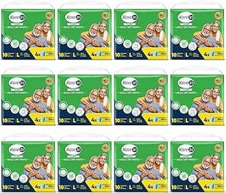 KareIn Classic Adult Diaper Pants, Large 90-120 Cm (35"- 47"), 120 Count, Unisex, Leakproof, Elastic Waist, Wetness Indicator, Pack of 12