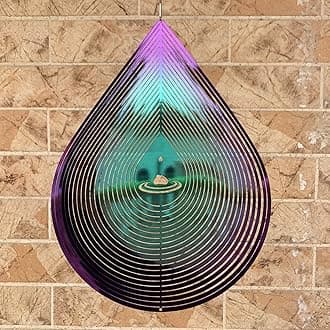 Wind Spinner Garden Indoor Outdoor Decor 3D Stainless Steel Metal Hanging Decorations, Water Droplets Shape Wind Sculptures & Spinners 12inch(Green&Purple),Gifts for Women Mom Dad Friend
