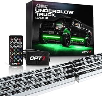 OPT7 Aura Aluminum Underglow LED Lighting Kit for Truck with Remote Control, Exterior Neon Accent Underbody Light Bar, RGB Multicolor Under Car Decorations, Waterproof, Soundsync, Door Assist, 12V