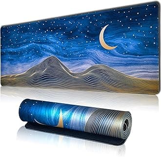 Large Gaming Mouse Pad for Desk, Desk Mat with Seamed Edges, Waterproof Desk Pad, Non-Slip Rubber Base, 31.5x11.8 Inch Keyboard Pad Computer Mat, Big XL Moon Mountain Line Mousepad