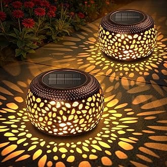 Solar Lanterns Outdoor Waterproof: 2 Pack Hollow Out Retro Metal Solar Lights - Decorative Atmosphere Table Lantern - Gifts for Women Mother's Day Garden Yard Patio Outside & Indoor Tabletop Decor
