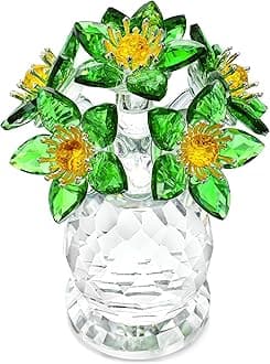 Handcrafted Crystal Flower Figurine 3.8in Tall Glass Flower Ornament Collectibles St. Patrick's Day Decor for Home Unique Gift for Women Mom Wife(Green)