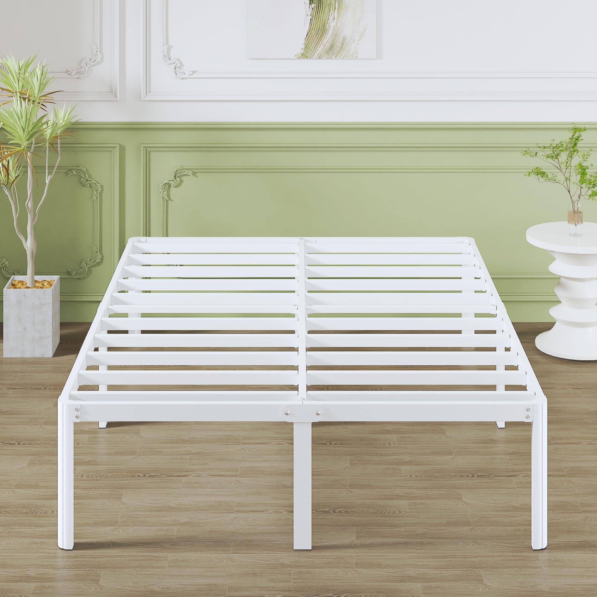 Super King Bed Frame 46 cm High with Rounded Corners, Heavy Duty Metal Bed Frames 6ft Super King Size 180x200 with Steel Slats, Ample Storage Underneath, Easy Assembly, White