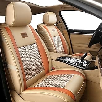 FREESOO 2pcs Car Seat Cover Leather, Front Carseat Covers Protector Cushion Universal Fit Most Sedan SUV Truck Airbag Compatible (Khaki Orange 2PCS)