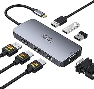 Dell XPS 13 15, Lenovo Yoga, HP, Surface 7 in 1 USB C Docking Station - Dual HDMI DisplayPort VGA Multiport Adapter for Multi Monitor Dual Monitor Laptop Dock with 3 USB 2.0 Ports