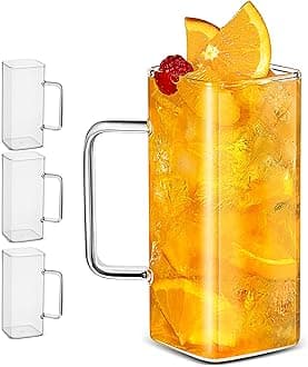LUXU Drinking Glasses 13 oz With Handle,Set of 4 Thin Square Glasses,Elegant Bar Glassware For Water,Juice,Beer, Drinks,and Cocktails and Mixed Drinks,Lead-Free Drink Tumblers