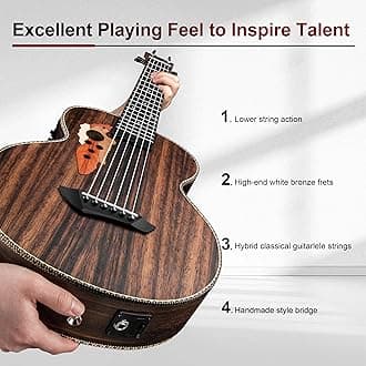 Caramel 30inch CB904G Ebony Wood Electric Guitalele Small Guitar Kit Beginner Guitarlele Starter Bundle Strings, Padded Gig Bag, Strap Set (Ebony)