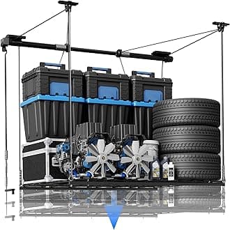 GL1 Overhead Garage Lifting Storage Rack, 4x4 Ft Heavy-Duty Metal Garage Ceiling Rack, Adjustable Organization System With 71''L Axle, 350lbs Weight, Black