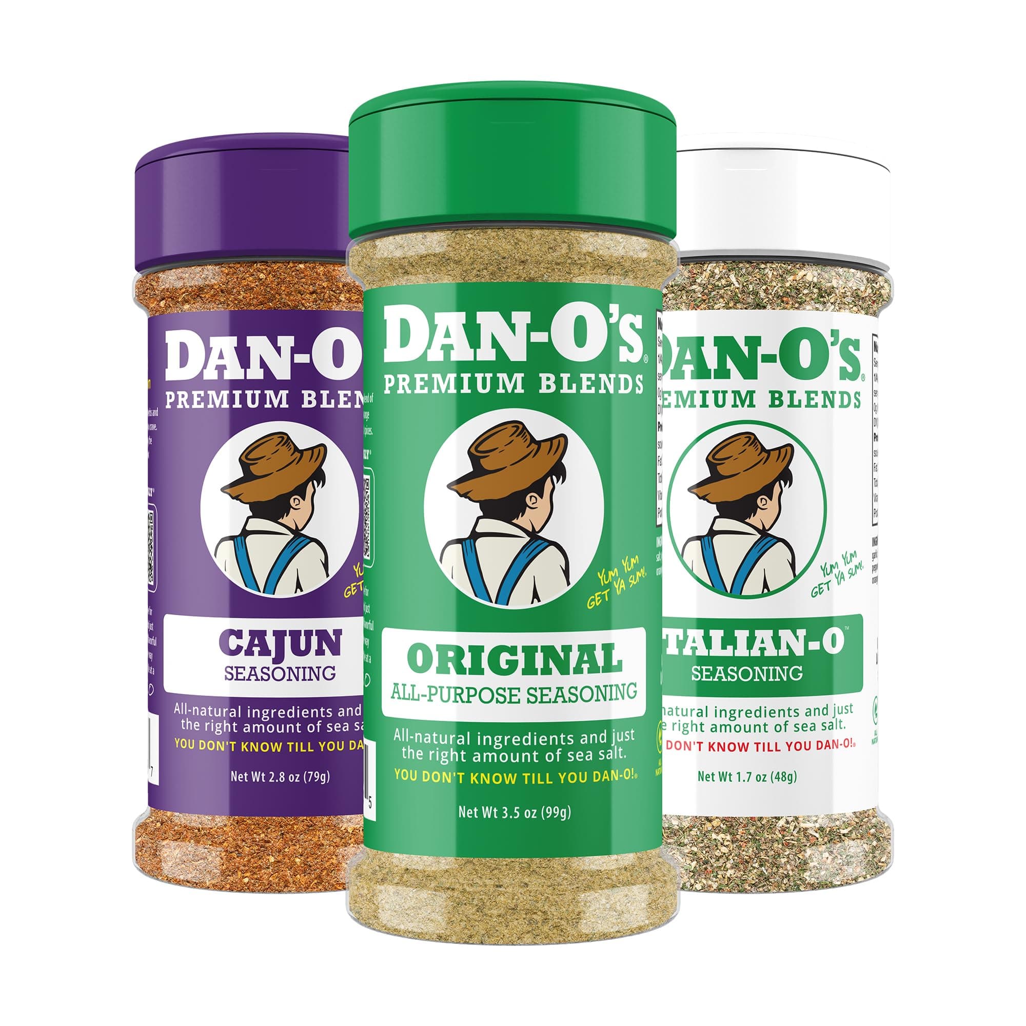 3 Bottle Seasoning Set, Small Bottles, 3 Pack, Includes Original, Cajun and Italian-O Seasonings, Sugar Free, Zero Calorie, Use this Seasoning Kit on Meat, Pasta or Veggies