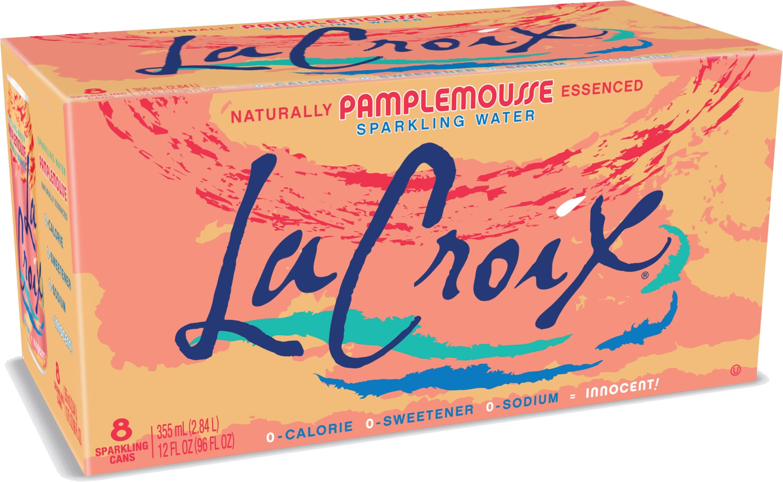 La Croix Pamplemousse Grapefruit Sparkling Water 355ml x 8 Cans – Naturally Essenced Citrus Carbonated Water, Zero Sugar, Zero Calorie, Zero Sodium