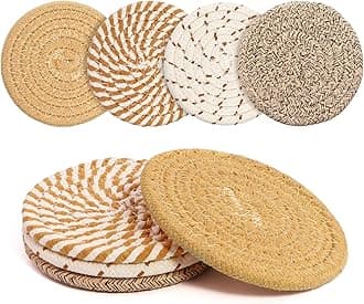 Coasters Set of 4 for Drinks, Cotton Woven 4 Colors Absorbent Boho Coasters for Home Decor Cups - Hot or Cold Drink Thickened (Light Khaki)