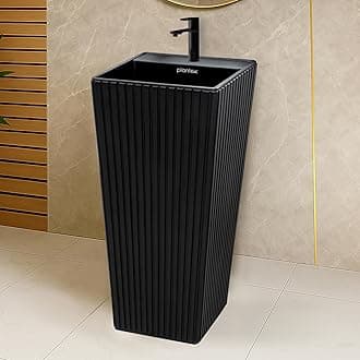 Plantex Pedestal Wash Basin/Acrylic Resin & Quartz Free Standing Wash Basin/Square Basin for Bathroom/Home/Office/Hotel - (10049, Black)
