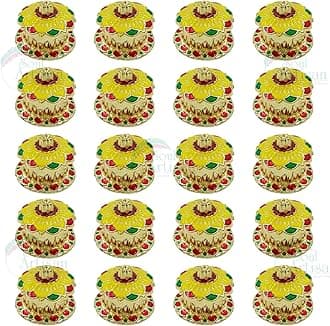 Round Flower Single Kumkuma Holder Chimil Box - Plastic Golden Metallic Color(Pack of 20) - Decorative Art Design Tilak Daani, Sindoor for Women Return Gift, Diwali, Weddings, Pooja