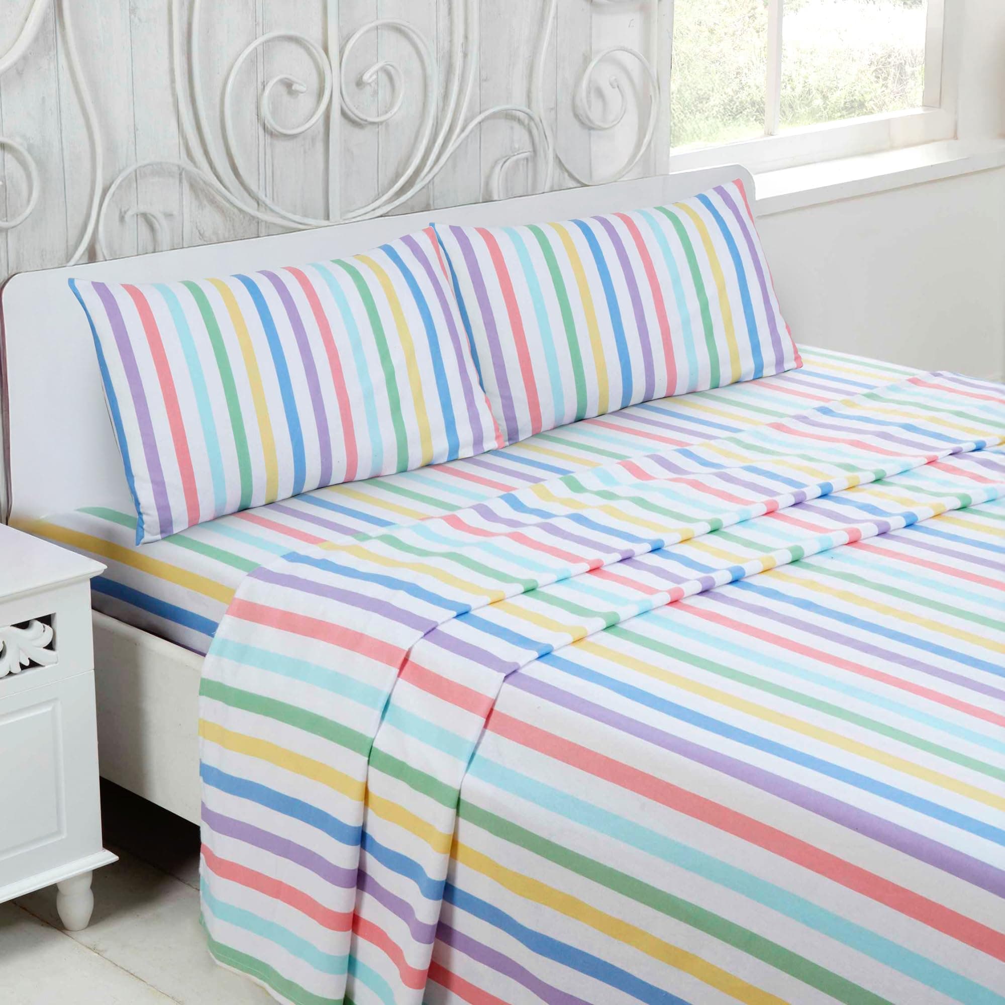 Rapport Hone Candy Stripe 100% Brushed Cotton King Bedding Sheet Set