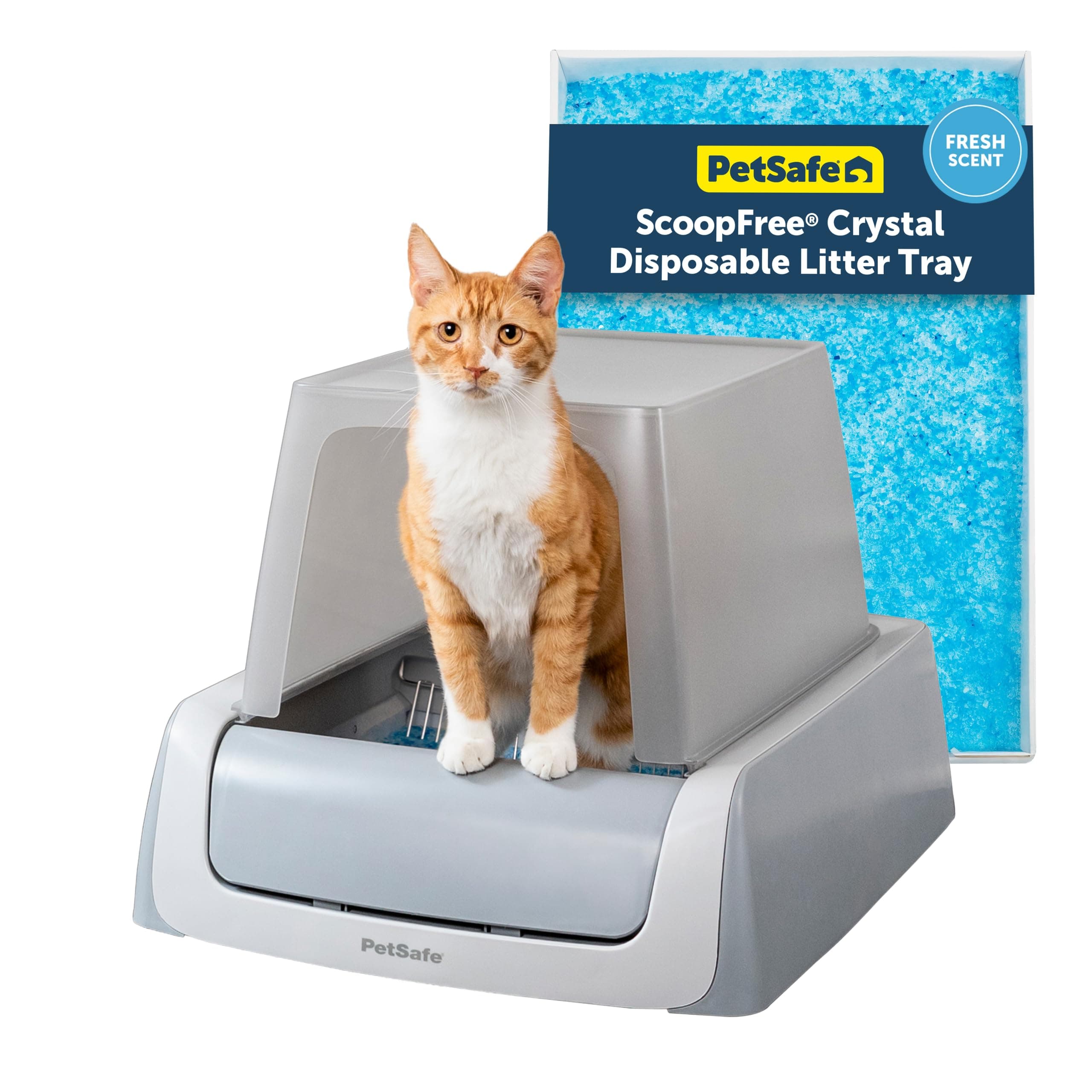 ScoopFree Complete Plus Self-Cleaning Cat Litter Box with Front-Entry Hood - Never Scoop Litter Again - Hands-Free With Included Disposable Crystal Tray - Less Tracking, Better Odor Control