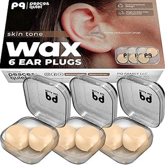 PQ Wax Ear Plugs for Sleep - 6 Silicone Wax Earplugs for Sleeping and Swimming - Gel Ear Plugs for Noise Cancelling, Ear Protection - Sleeping Earplugs with Sound Blocking 32 Db (6-Pillows). Beige